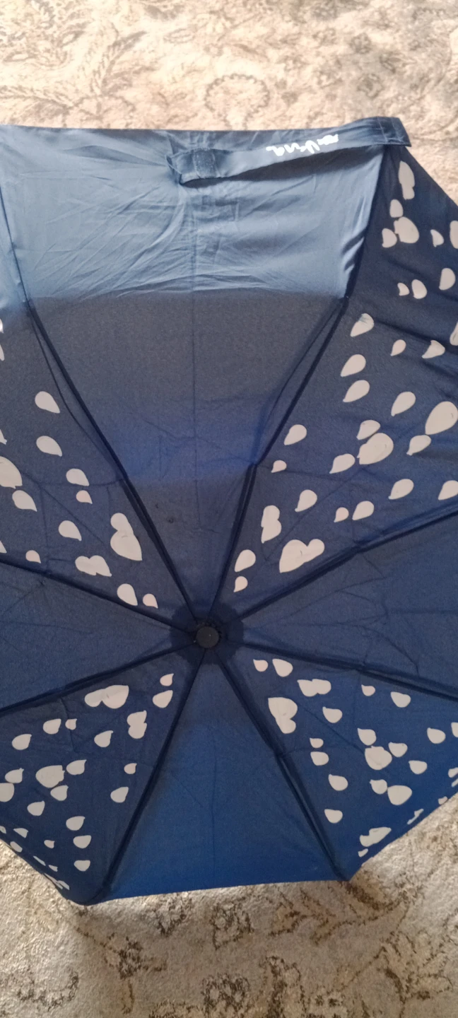 Blue Umbrella with White Heart Pattern - photo 4