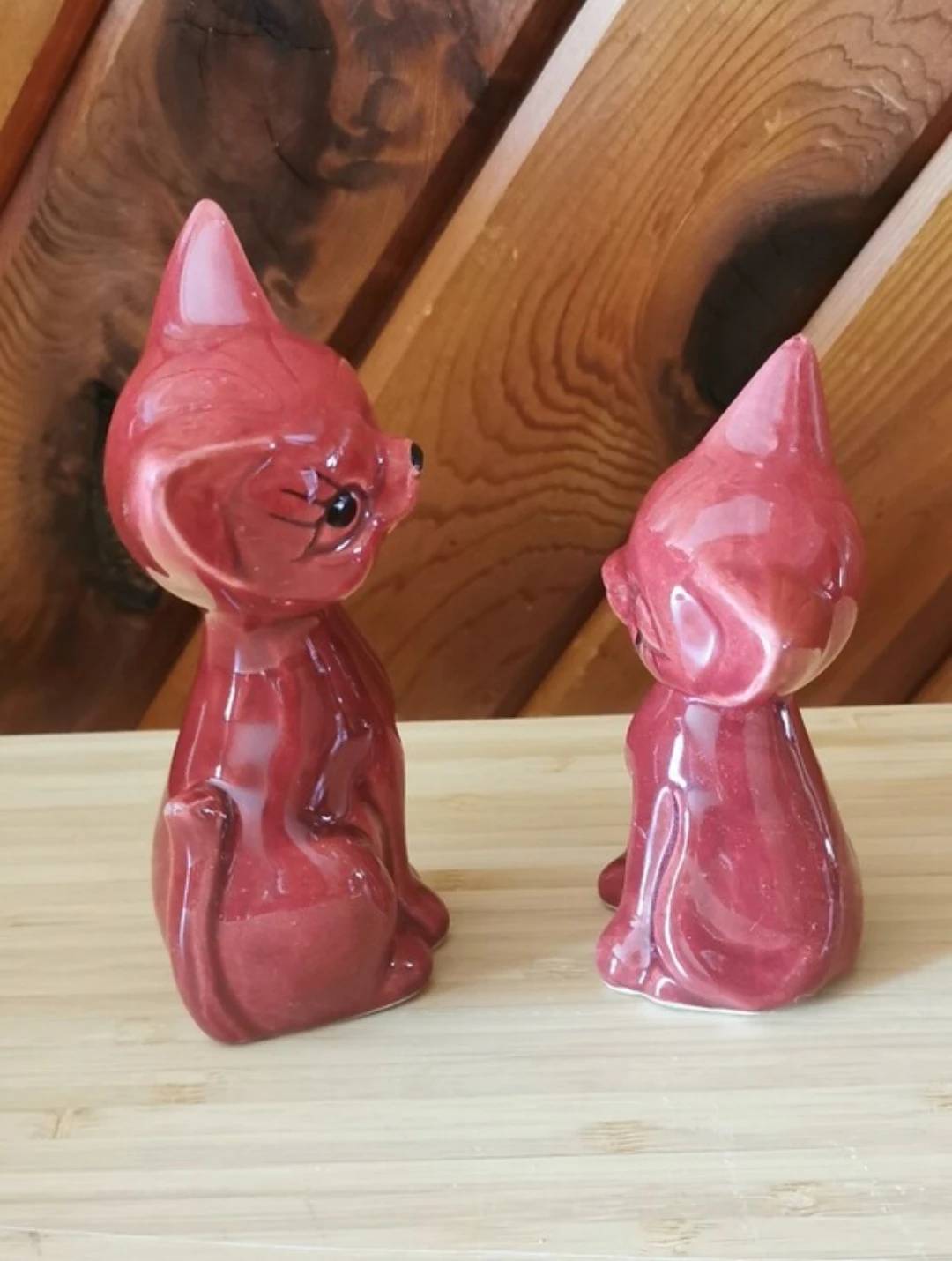 Vintage Hand Painted Ceramic Cat Figurines Pair Mid Century - photo 3