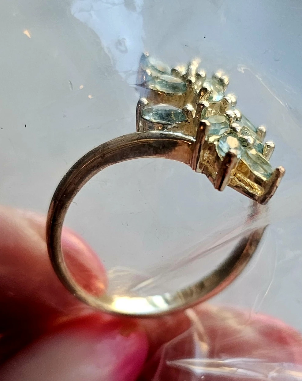 Gold-tone AVON ring with blue stones - March Birhstone