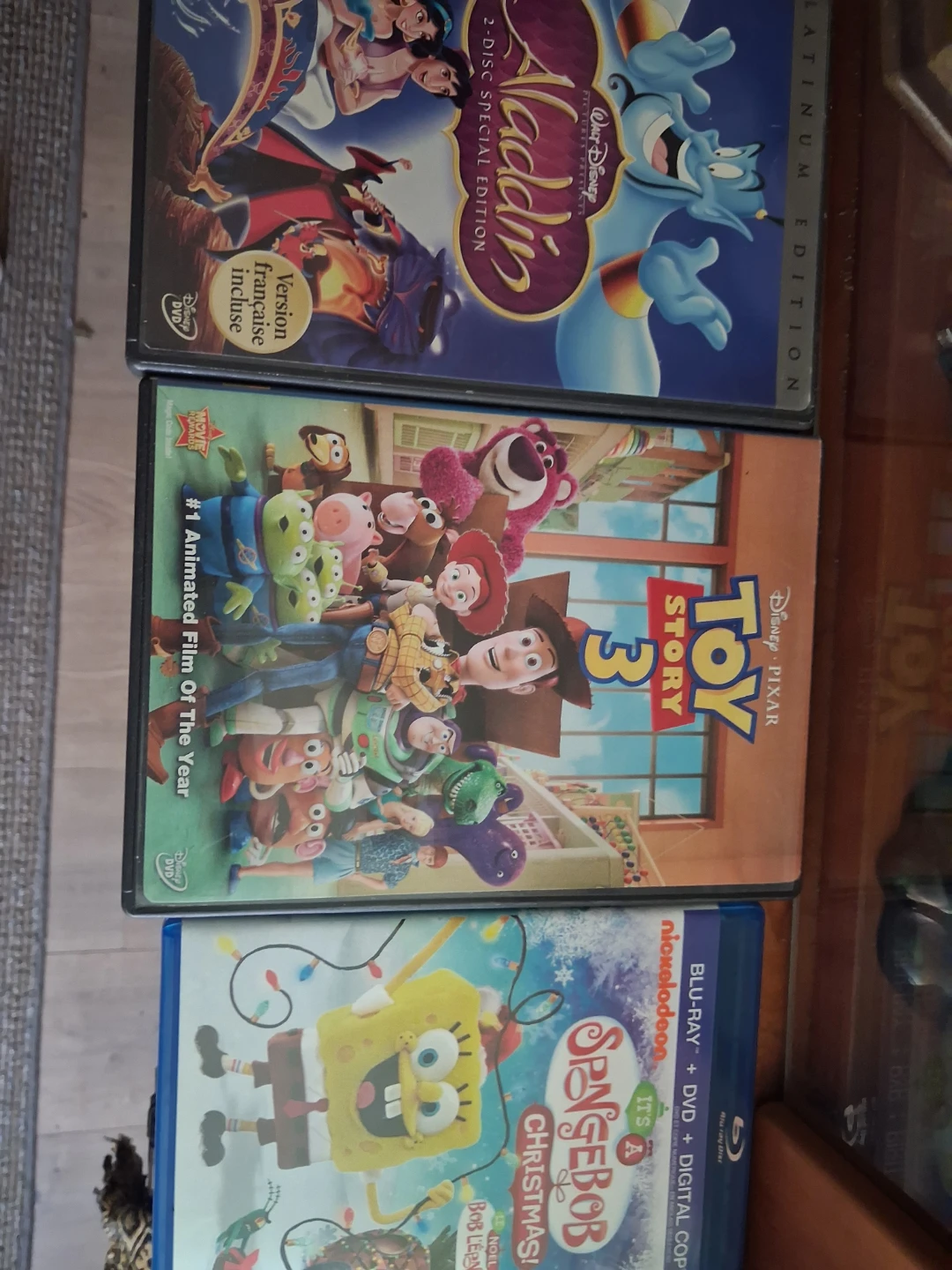Disney DVDs: Aladdin, Toy Story 3, SpongeBob Christmas