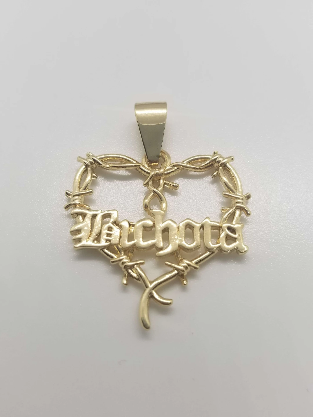 Gold laminated "Bichota" Barbed Wire Heart Pendant