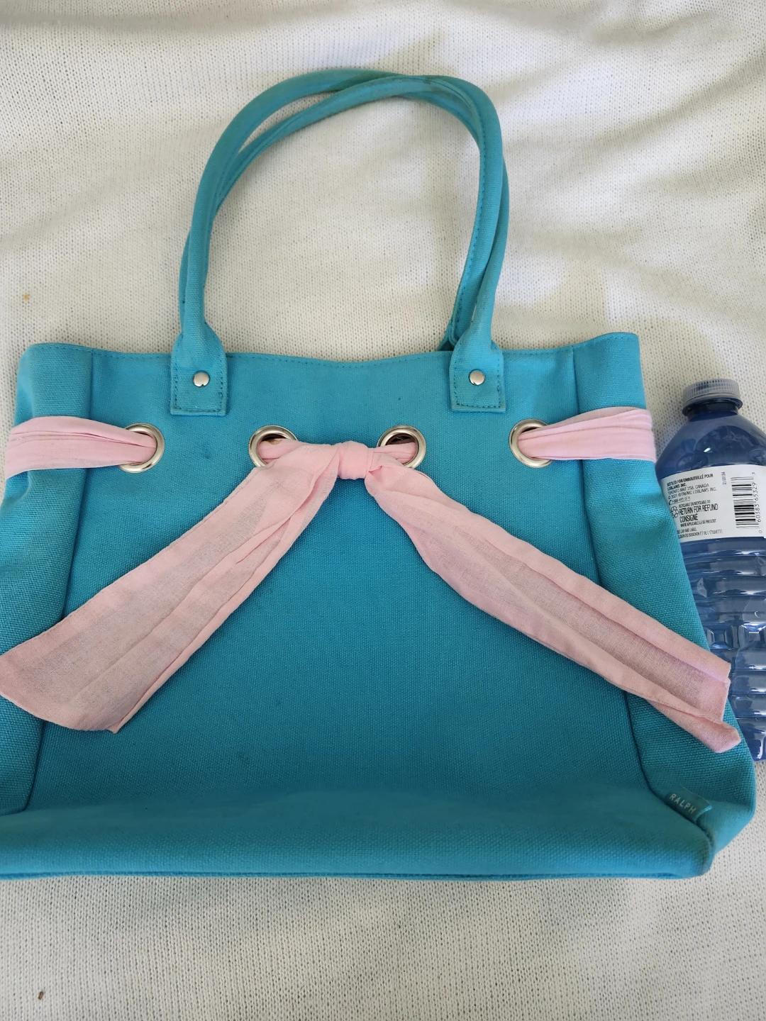 Ralph Lauren Tote Bag Canvas Pink Ribbon