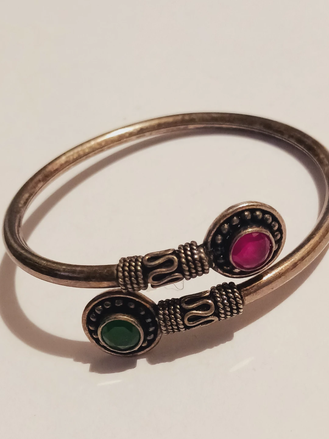 Sterling Silver 925 Pink & Green Gemstones Bangle Bracelet