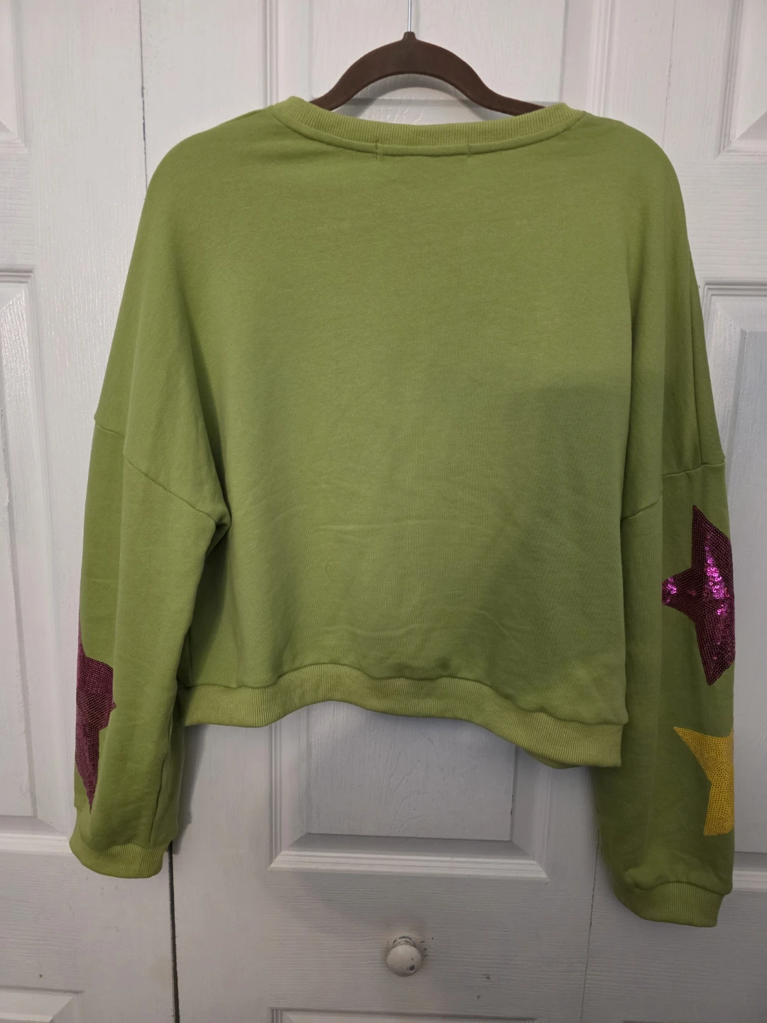 Blue Velvet Green Star Sequin Cropped Sweatshirt - photo 2