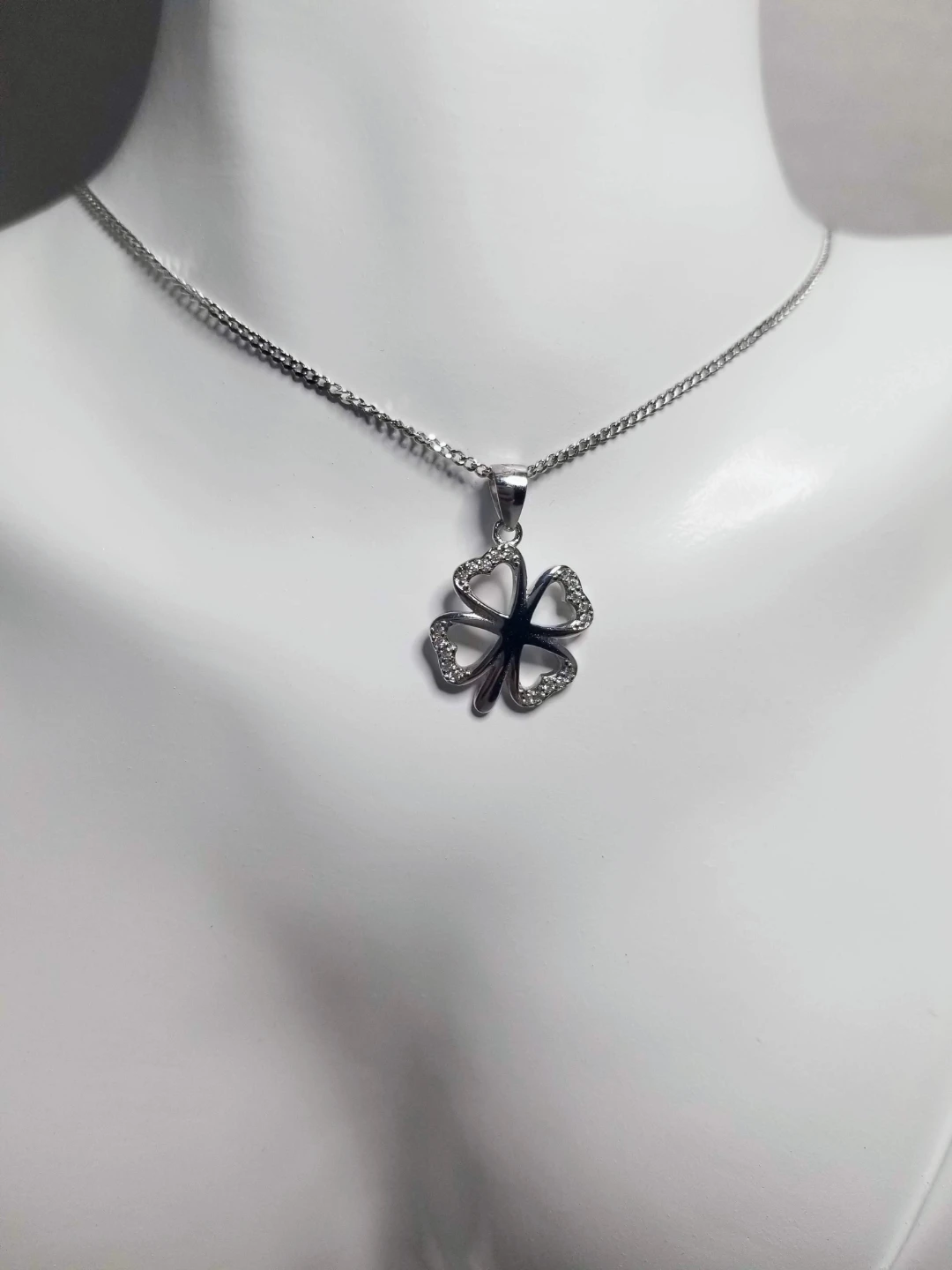925 Silver Clover Necklace and Earring Set - photo 2