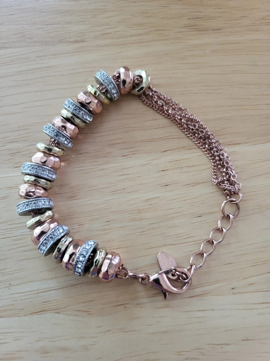 PURE Rose Gold Tri color Beaded Bracelet with Rhinestones