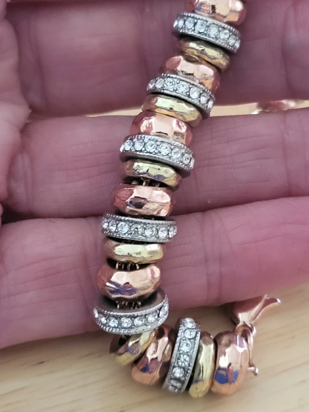 PURE Rose Gold Tri color Beaded Bracelet with Rhinestones - photo 3