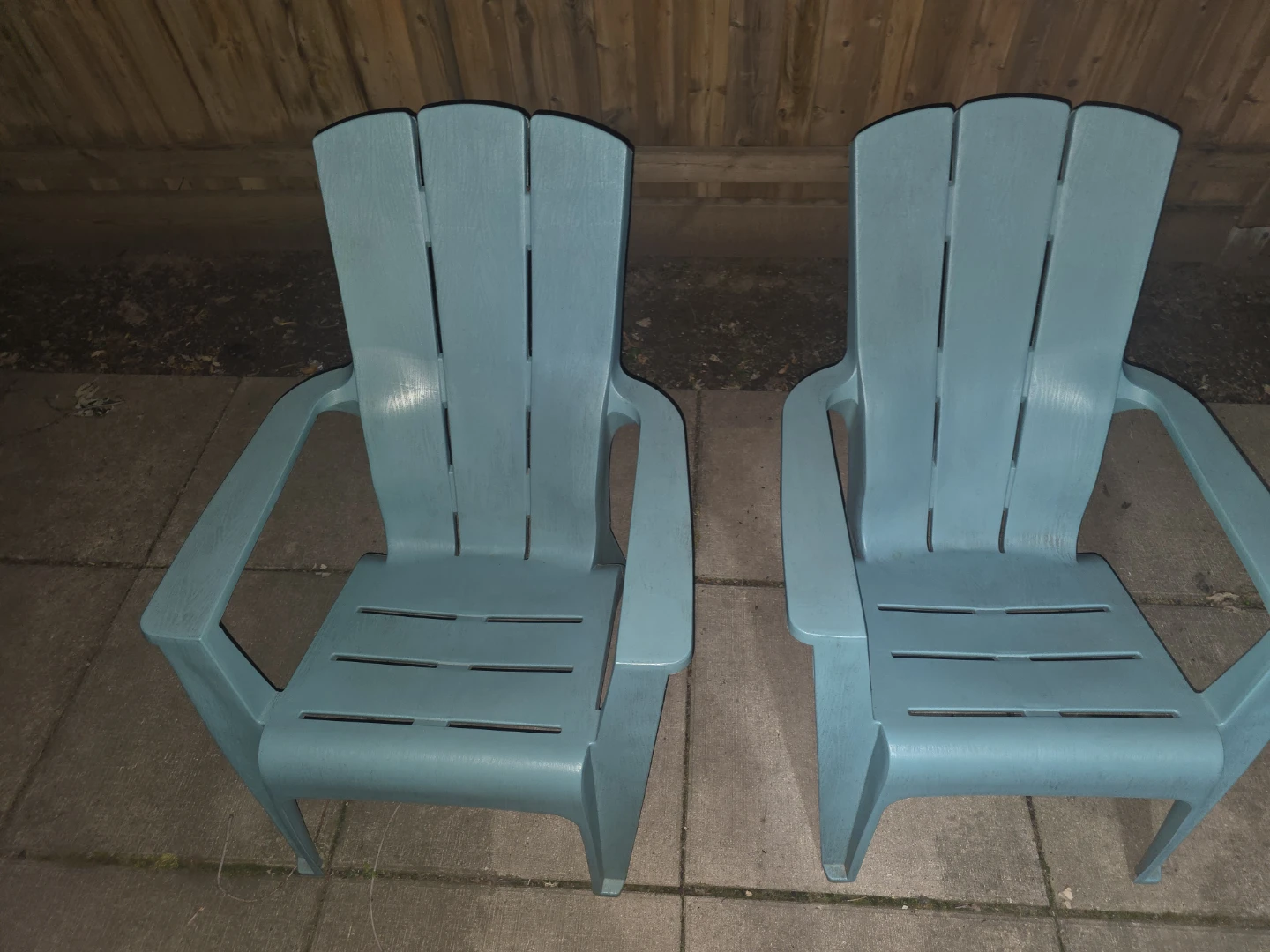 Set of 2 Blue Plastic Adirondack Chairs