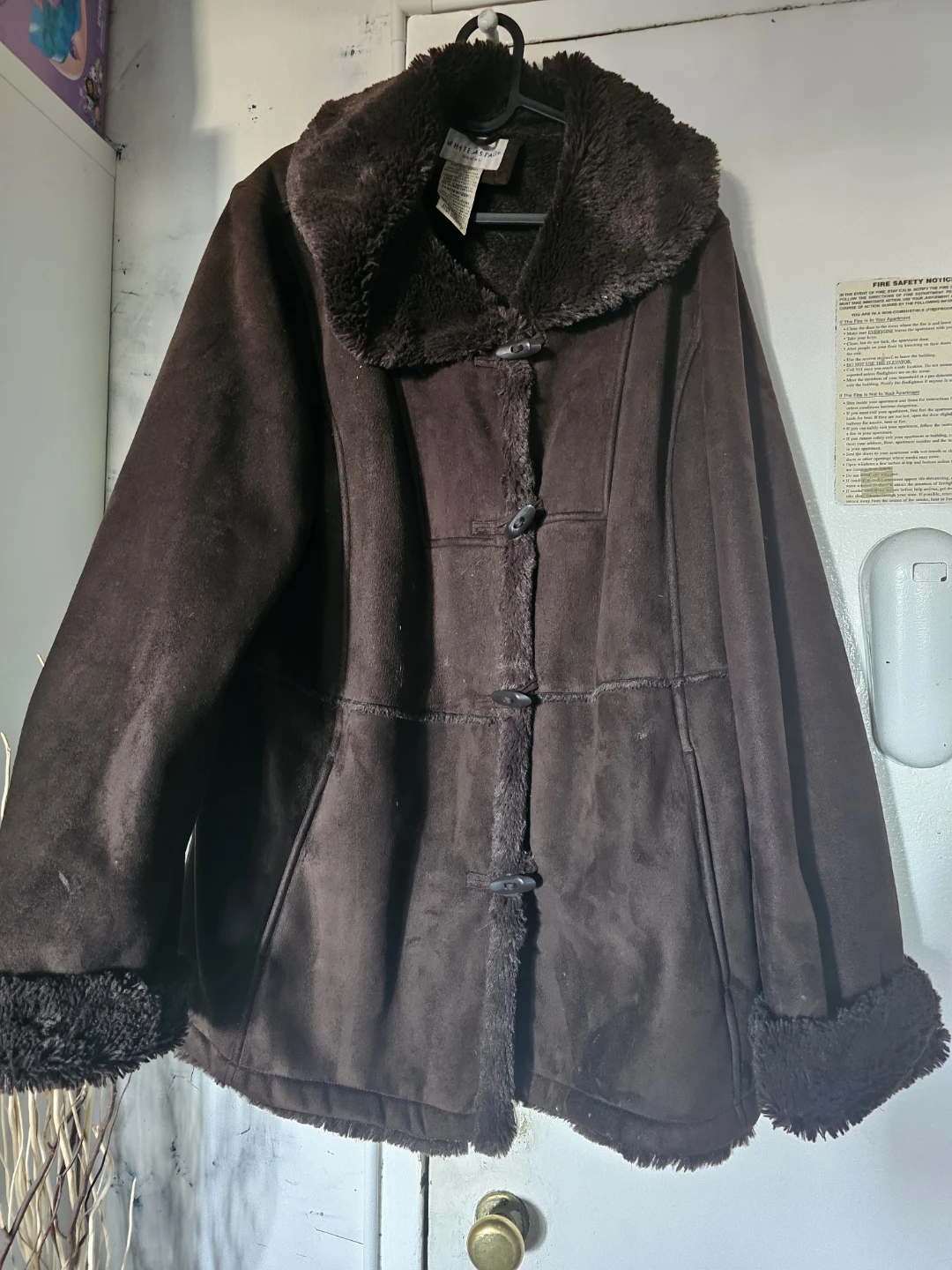 White Stag Women's Brown Faux Suede Sherpa Lined Coat 2X
