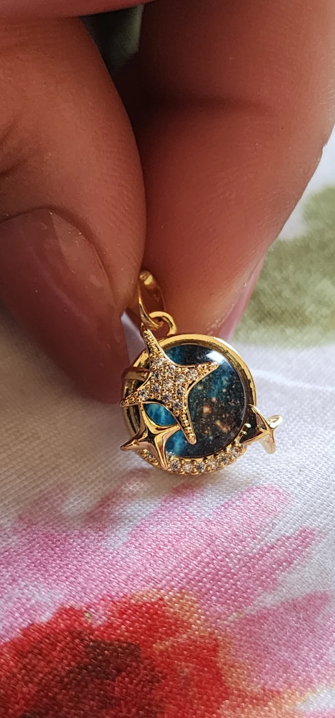 Gold platted Celestial Pendant with Blue Enamel and Crystals