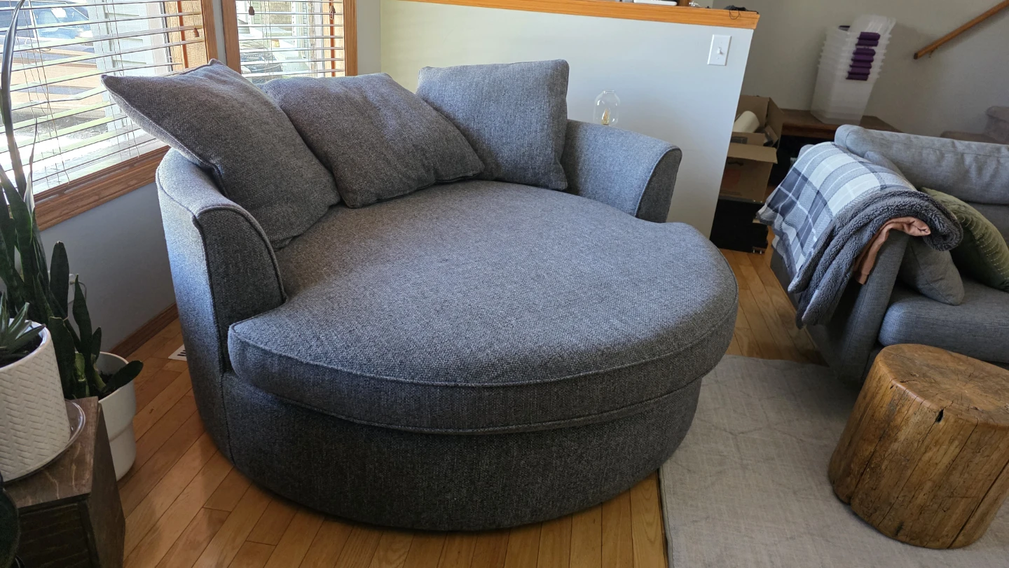 Grey Swivel Barrel Chair