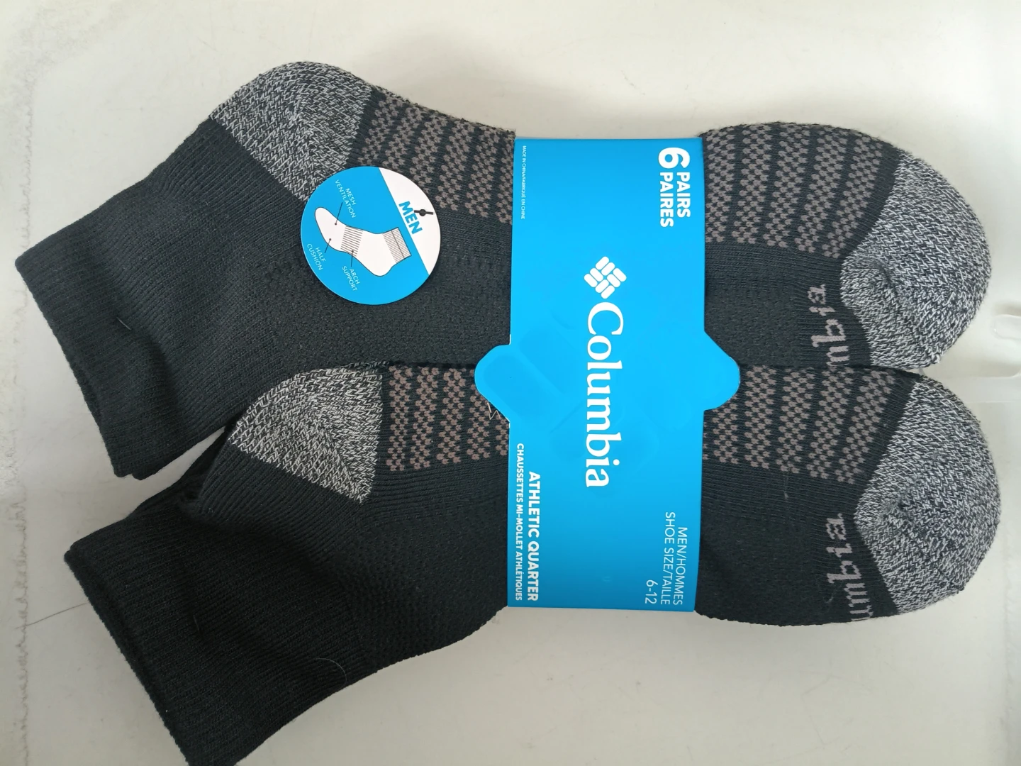 ⚽️Columbia Men's Athletic Quarter Socks - 6 Pairs -  6-12