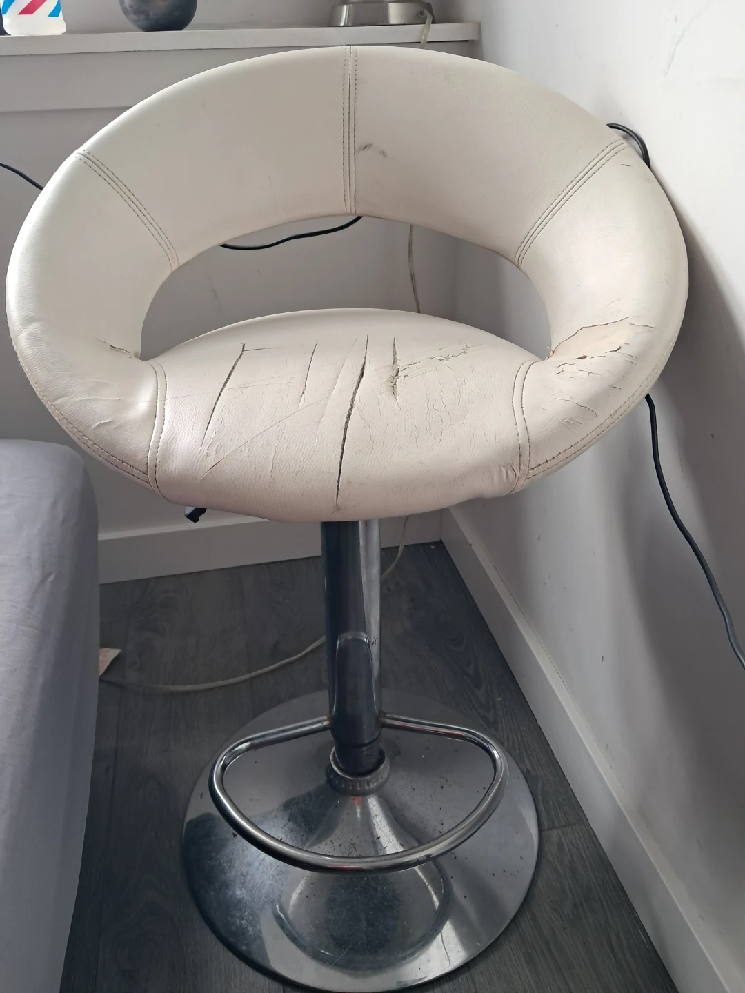 White Faux Leather Adjustable Bar Stool