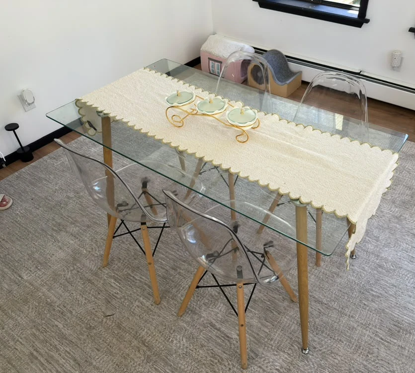 Glass Dining Table with 4 Clear Chairs