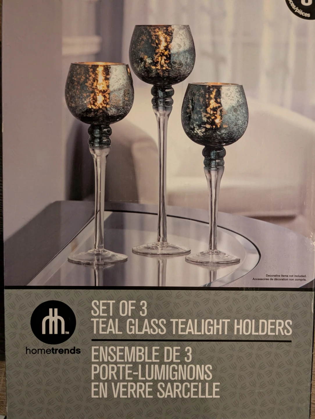 Hometrends Set of 3 Teal Glass Tealight Holders