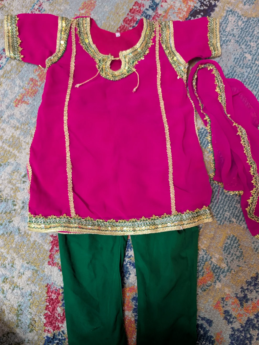 Girls Pink Kurti with Green Pants and Dupatta - photo 5