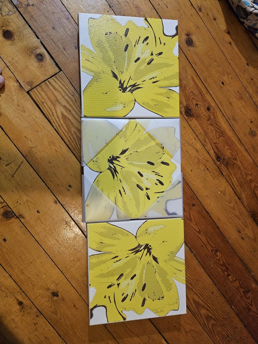 Set of 3 Yellow Floral Canvas Art Pieces