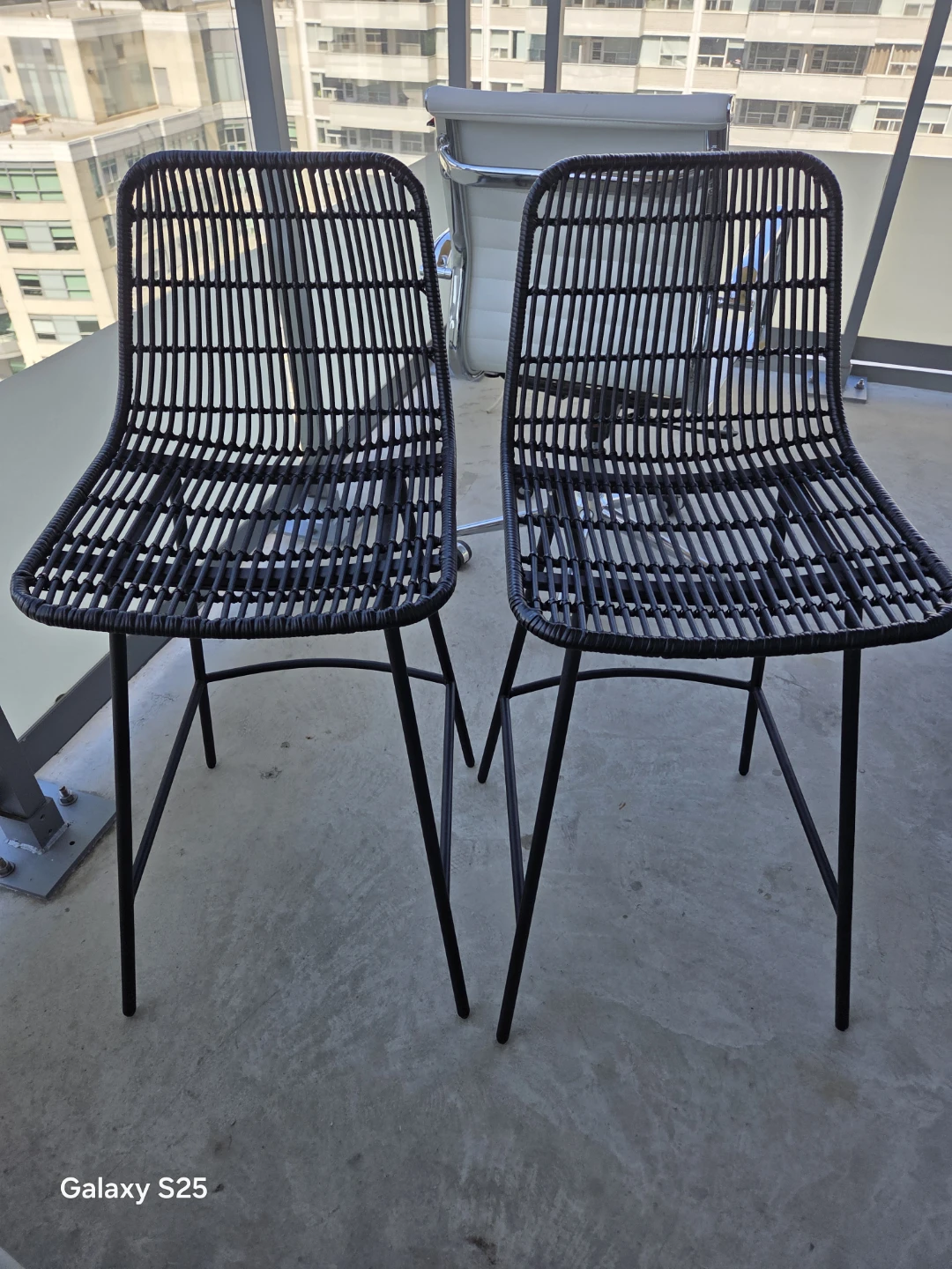 Pair of Black Woven Bar Stools - photo 3