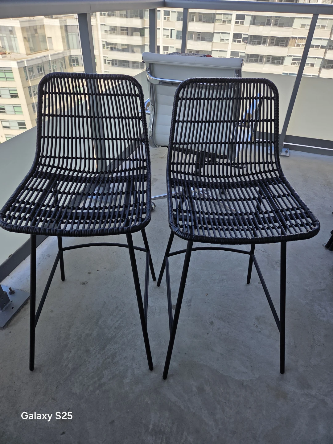Pair of Black Woven Bar Stools - photo 4