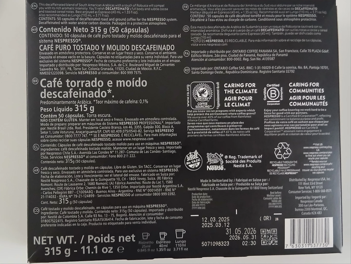 Nespresso Decaffeinato Classics Coffee Pods (50 ct) - photo 2