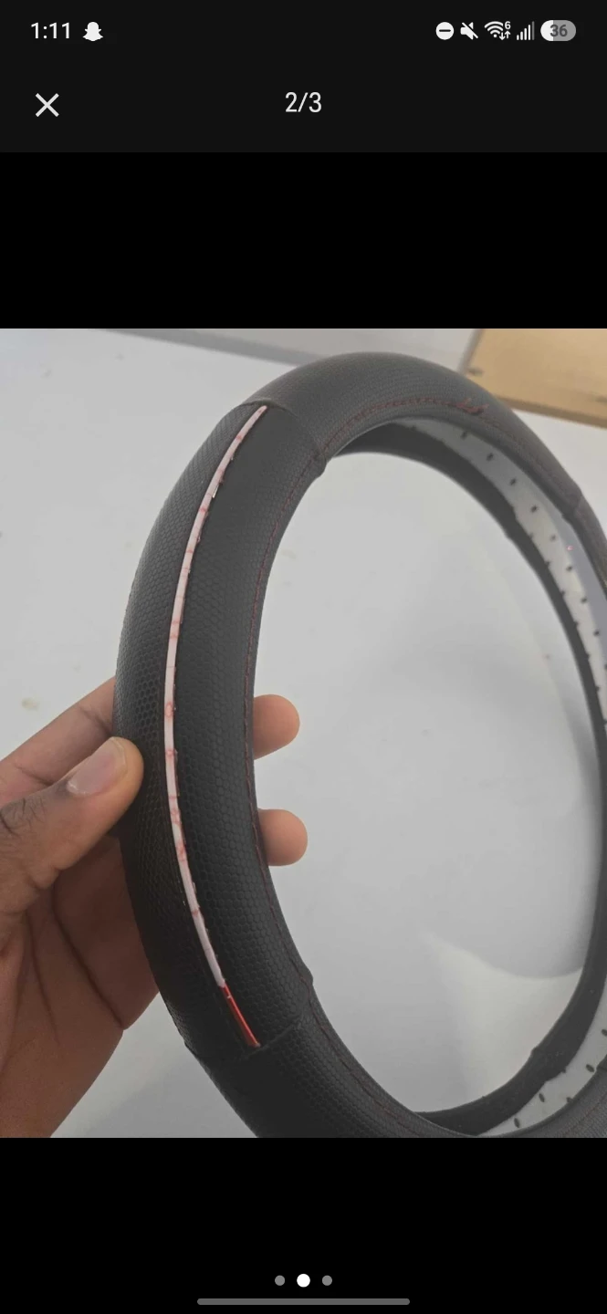 Black Steering Wheel Cover with Red Trim - photo 3