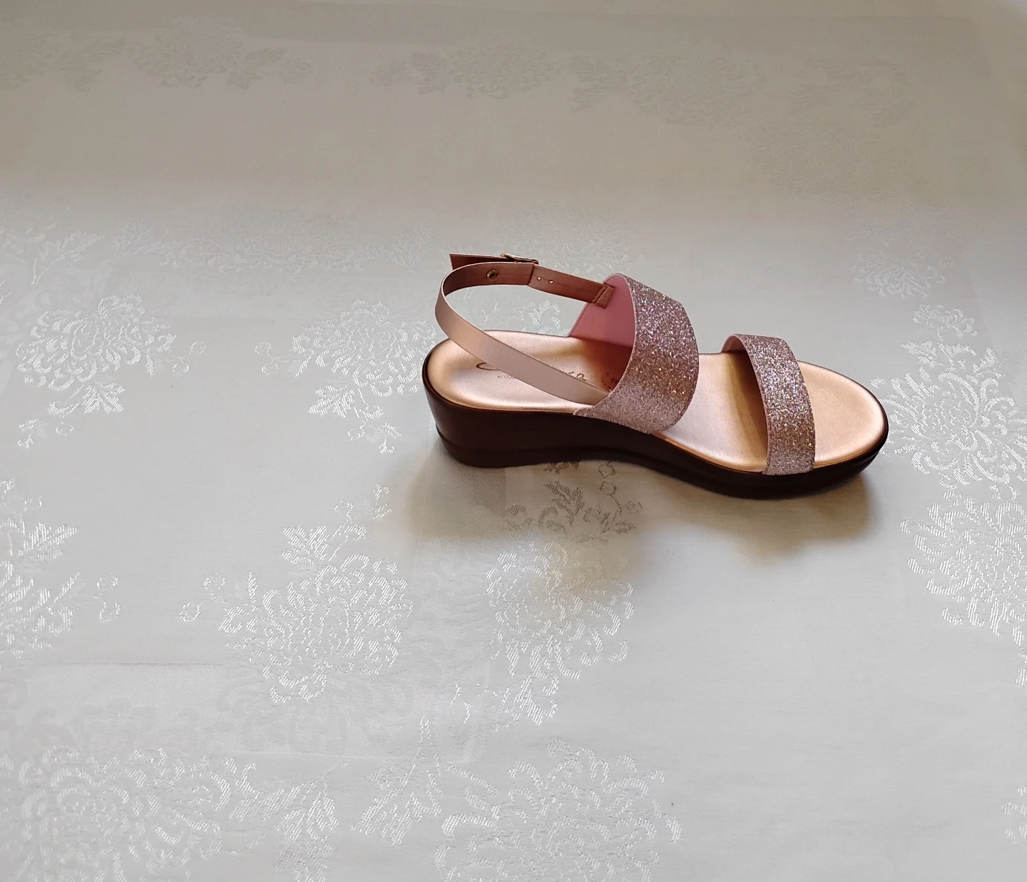 Genuine Leather Rose Gold Wedge Sandals