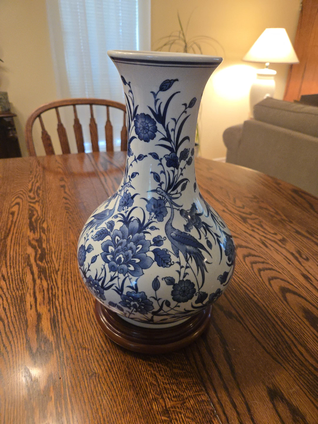 Blue and White Porcelain Vase with Wooden Stand - photo 2