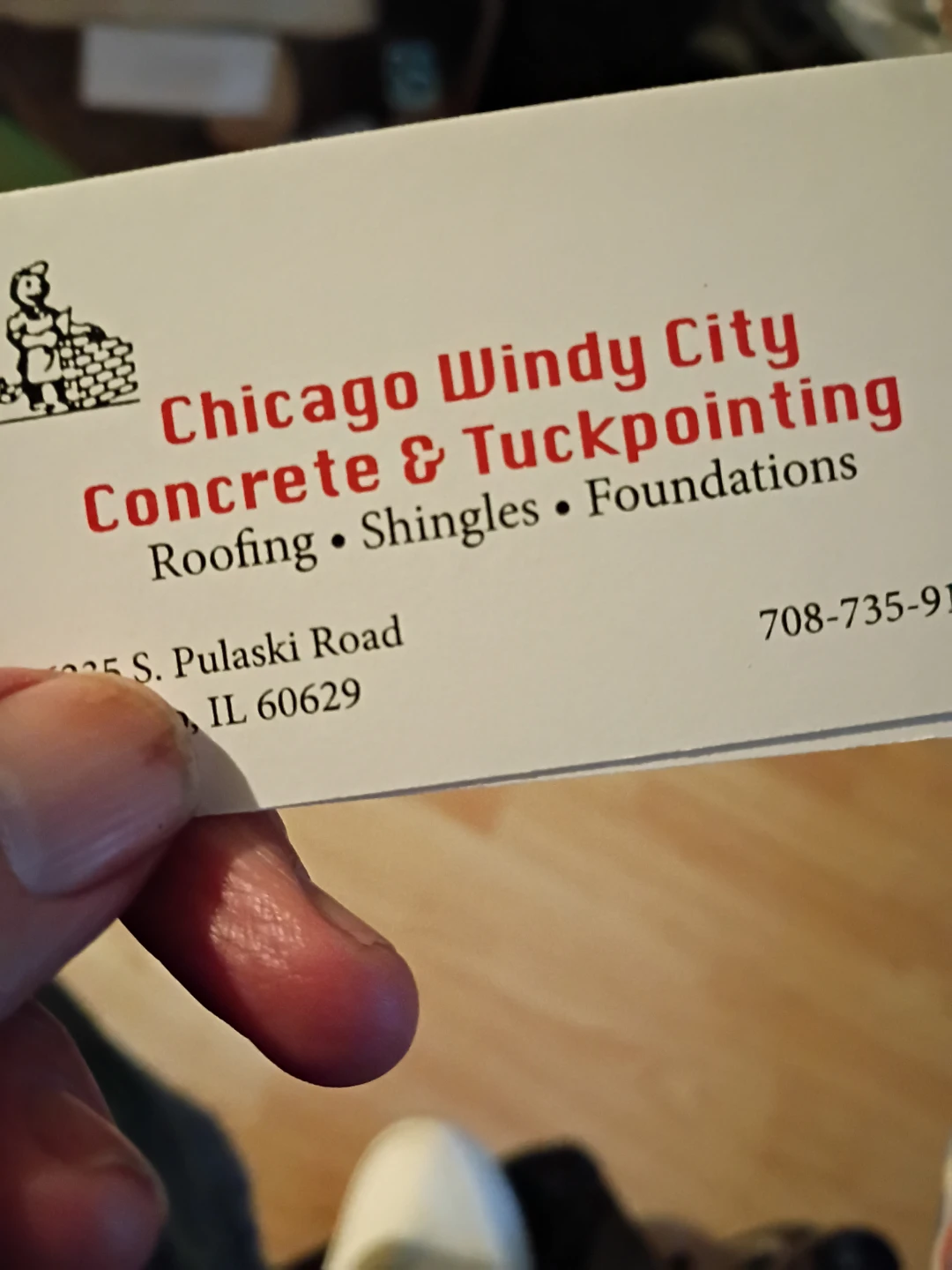 Chicago Windy City Concrete & Tuckpointing Business Card