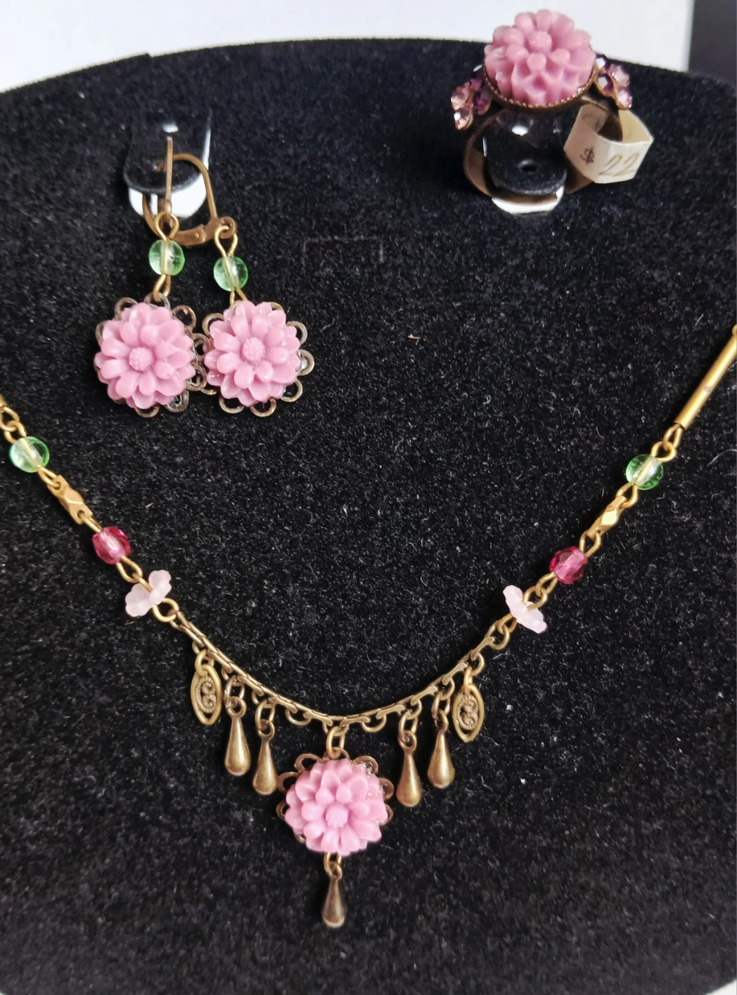 Pink Flower Jewelry Set - Necklace, Ring, Earrings - photo 5