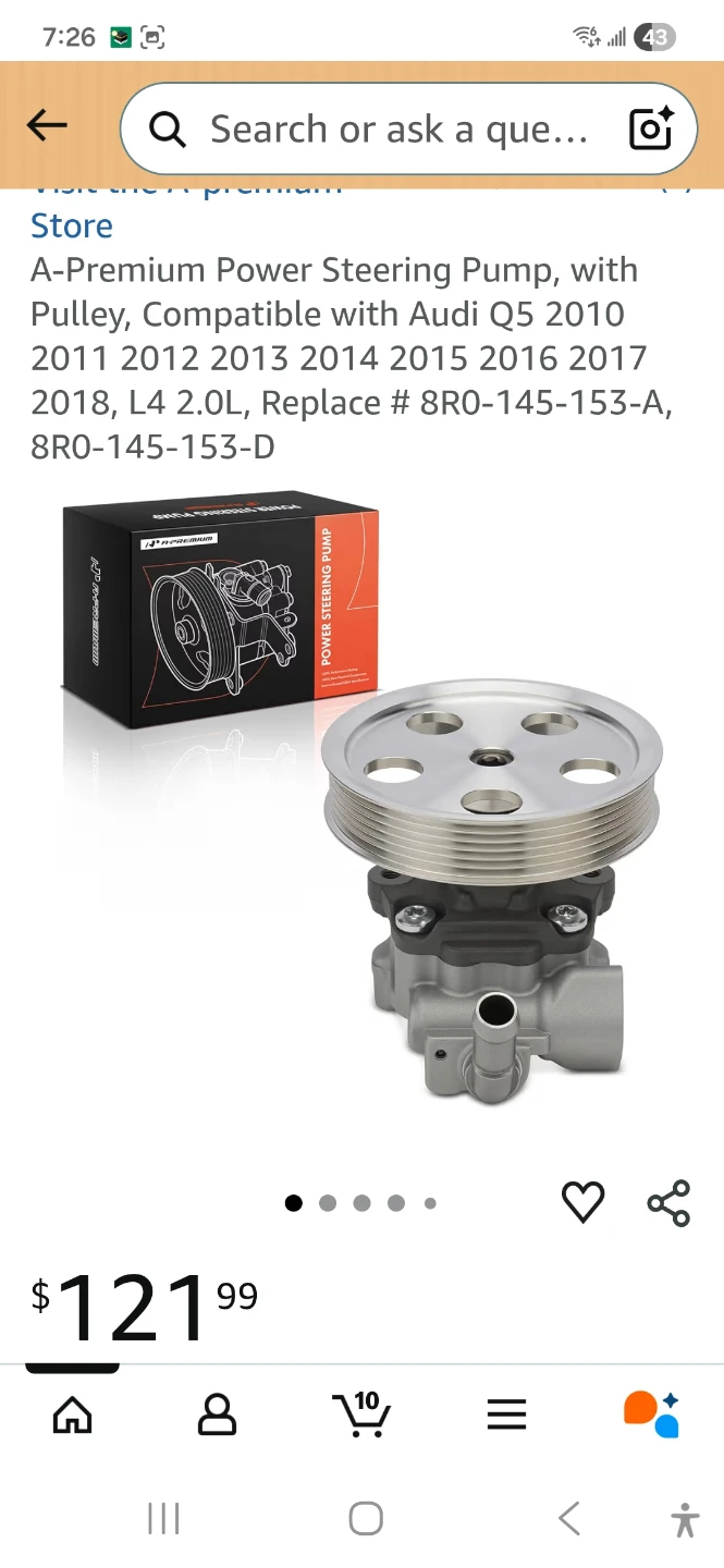 A-Premium Power Steering Pump with Pulley for Audi Q5