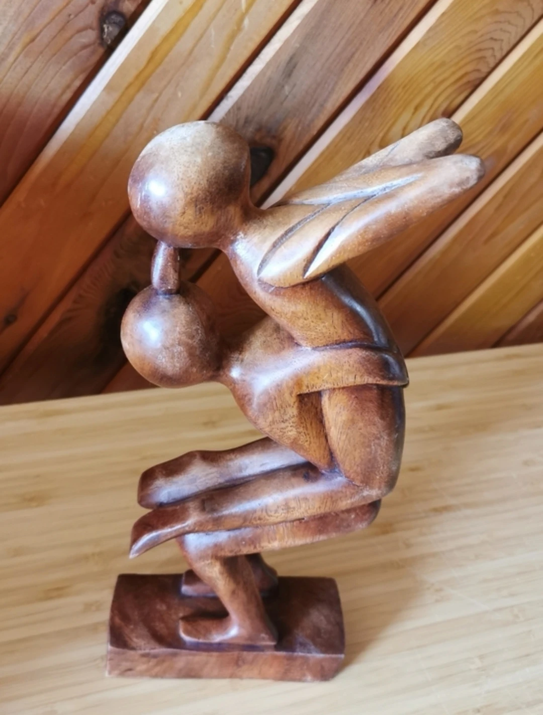 Vintage Hand Carved Abstract Lovers Embrace Wood Sculpture
