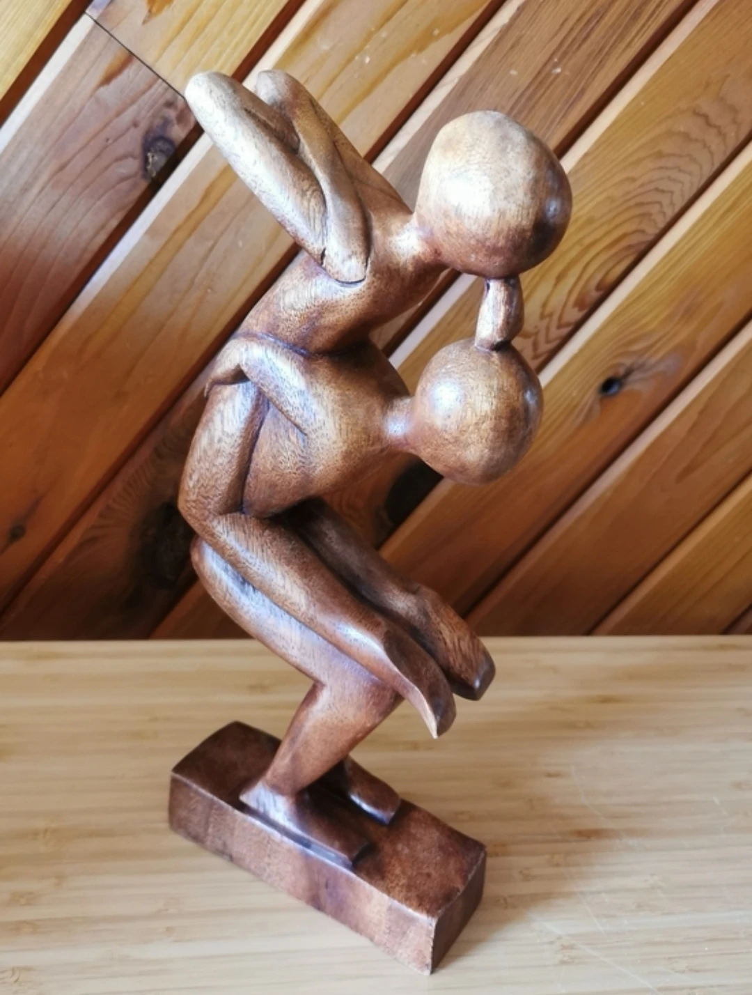 Vintage Hand Carved Abstract Lovers Embrace Wood Sculpture - photo 2