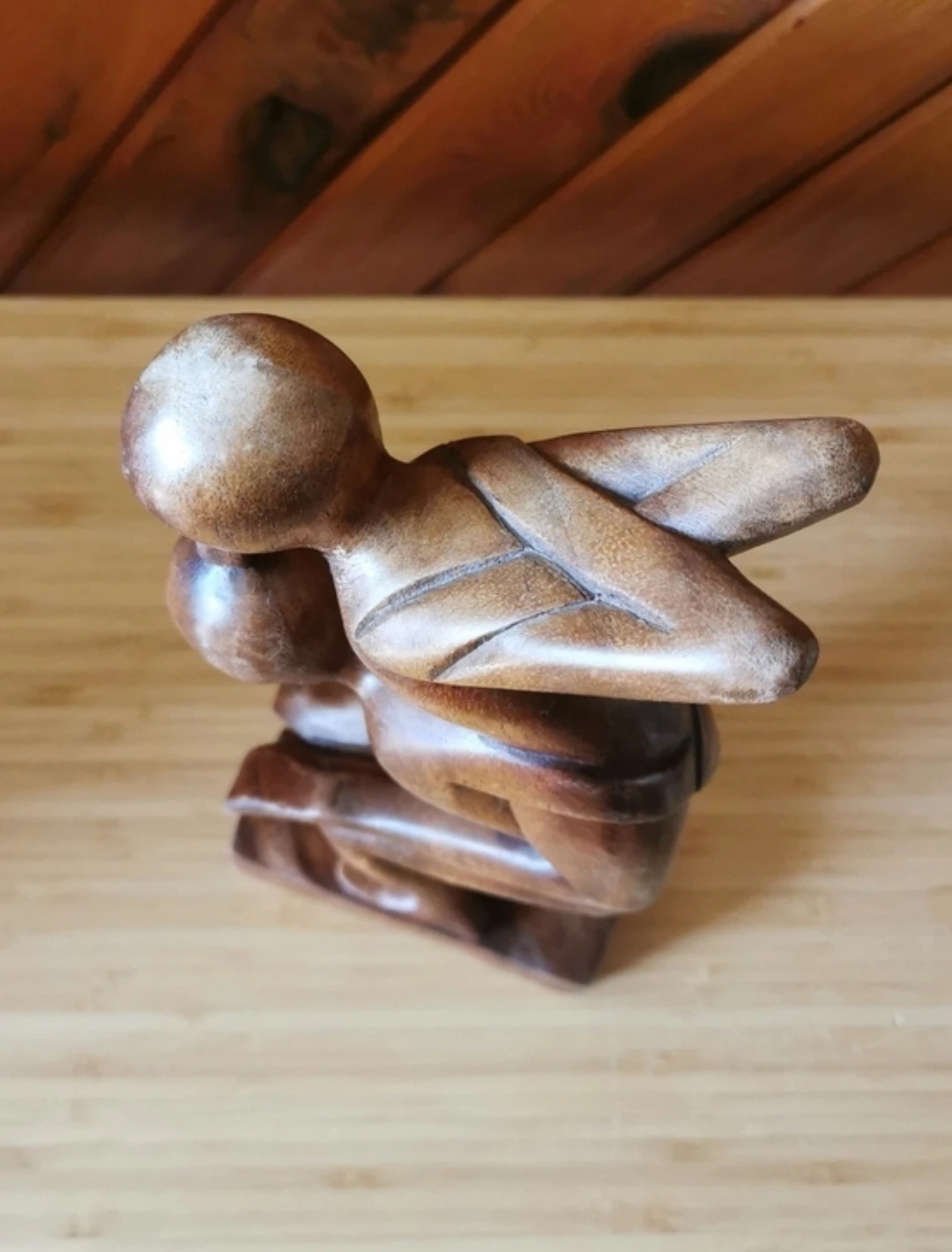 Vintage Hand Carved Abstract Lovers Embrace Wood Sculpture - photo 3
