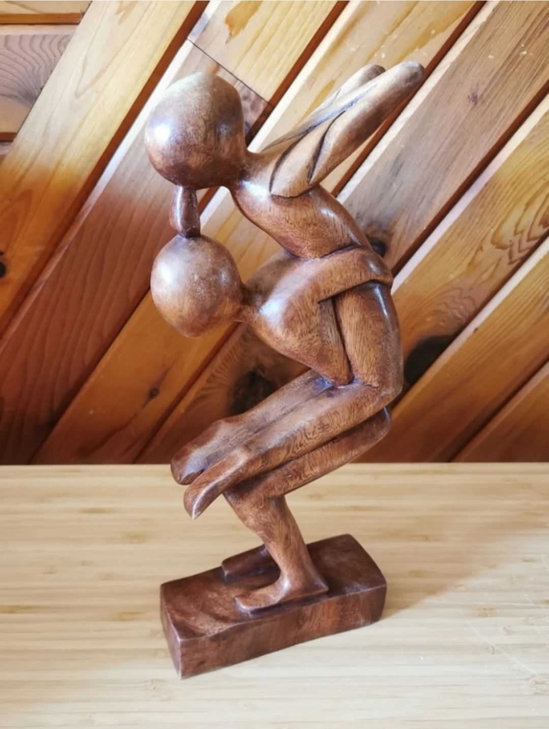 Vintage Hand Carved Abstract Lovers Embrace Wood Sculpture - photo 4