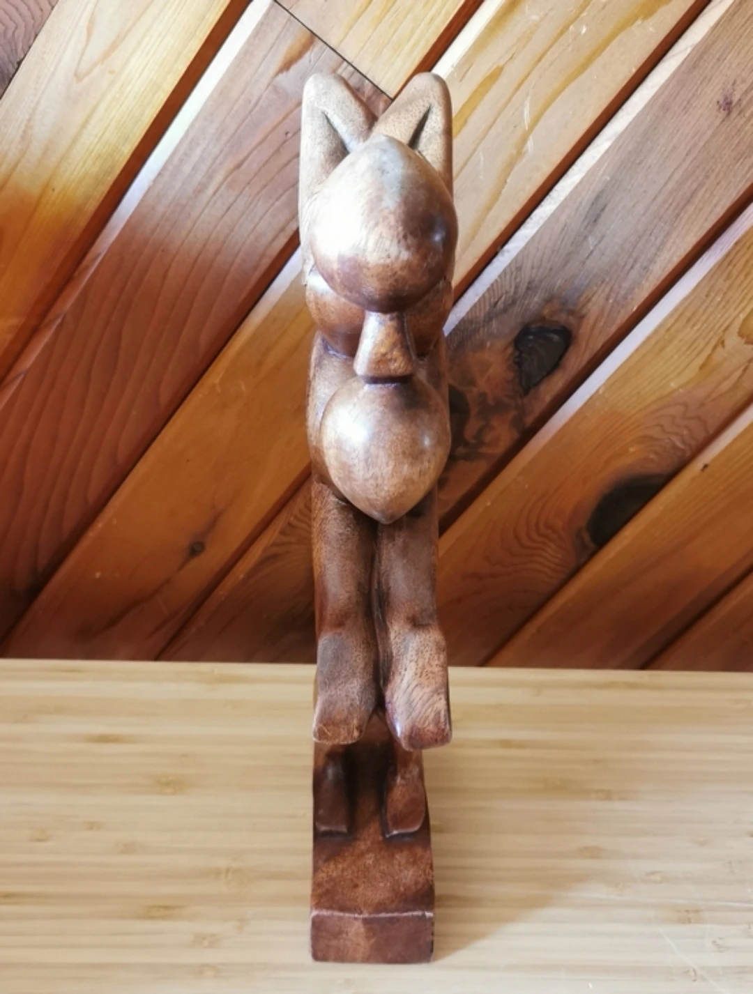 Vintage Hand Carved Abstract Lovers Embrace Wood Sculpture - photo 5