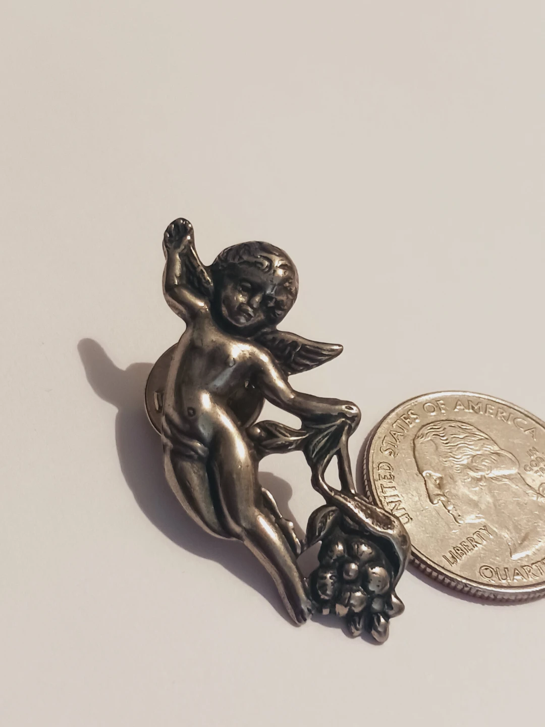 Sterling Silver 925 Cherub with Grapes Brooch Pin - photo 5