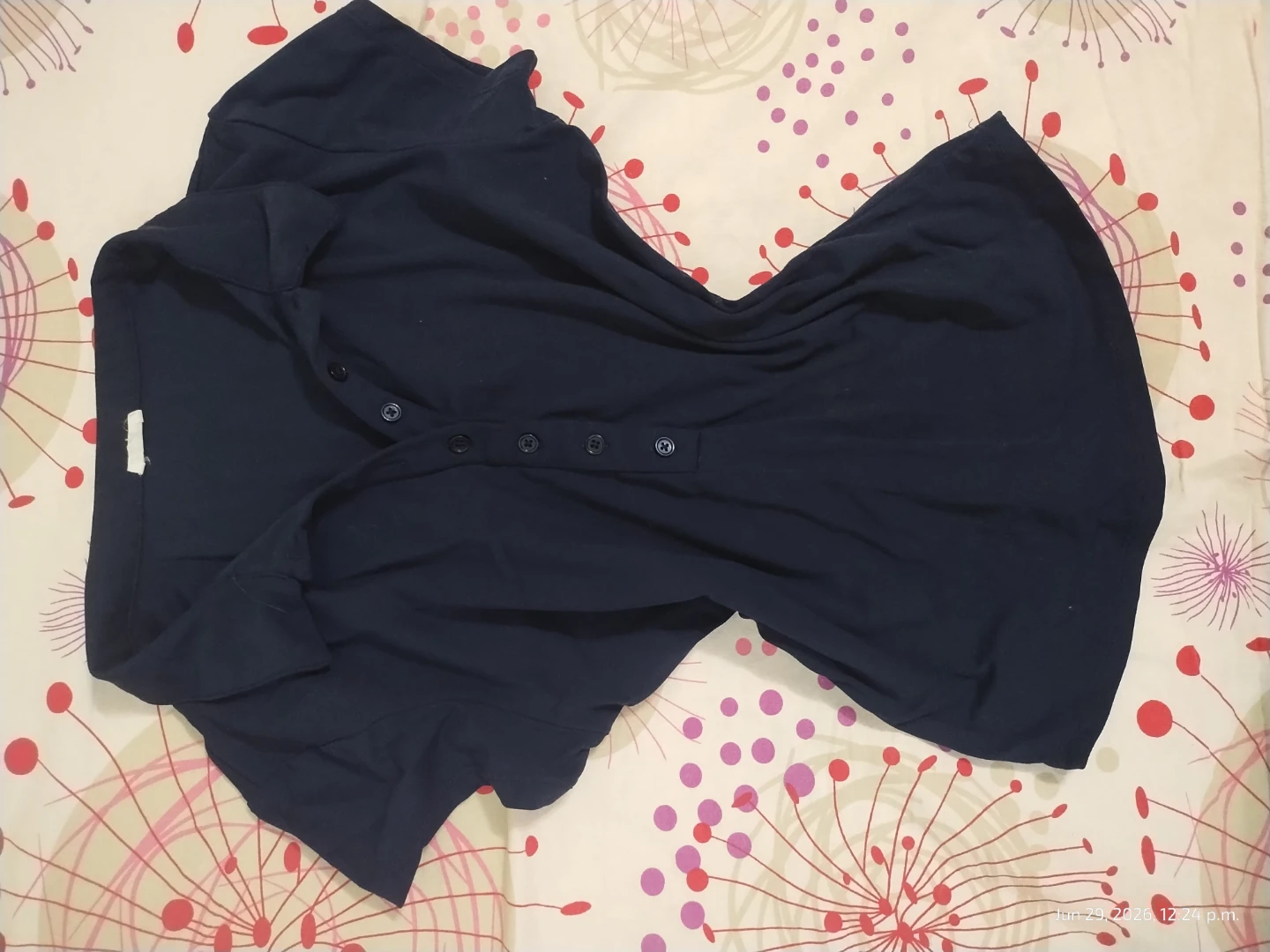 Navy Blue Short-Sleeve Blouse