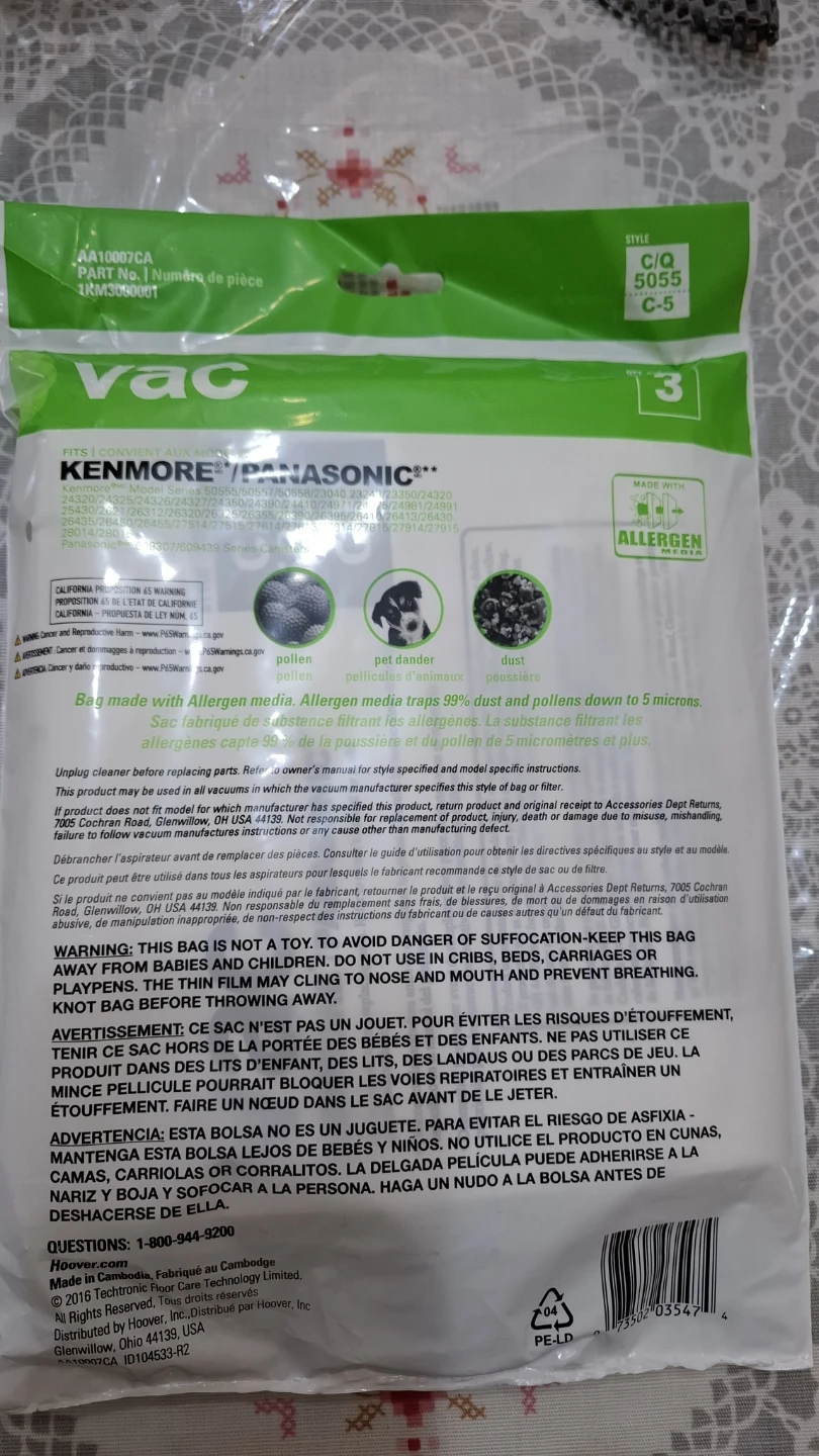 Kenmore/Panasonic Vacuum Bags Style C/Q 5055 C-5 - photo 3
