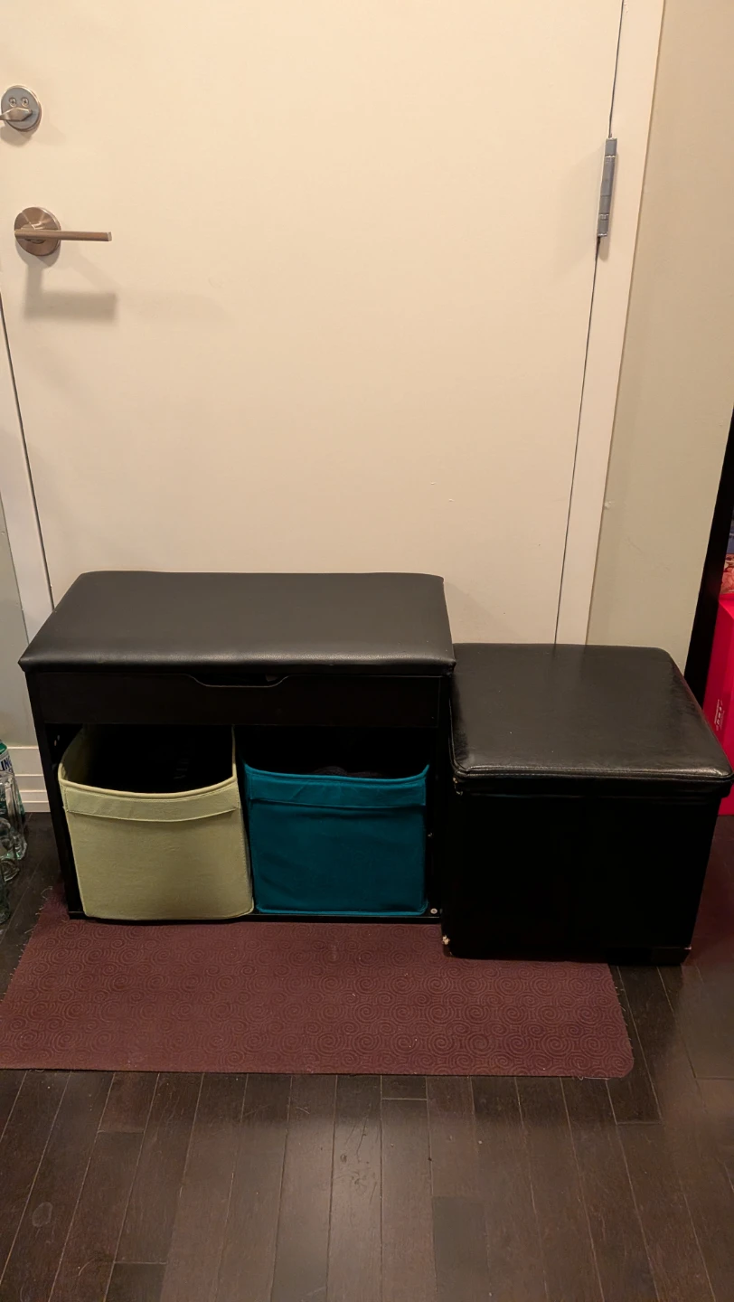 Black Storage Bench with Two Bins and Ottoman