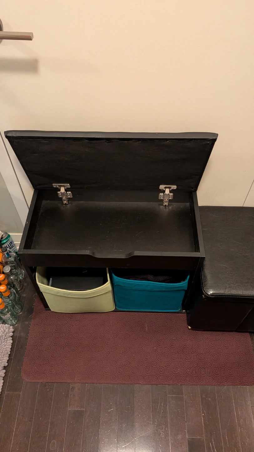 Black Storage Bench with Two Bins and Ottoman - photo 2