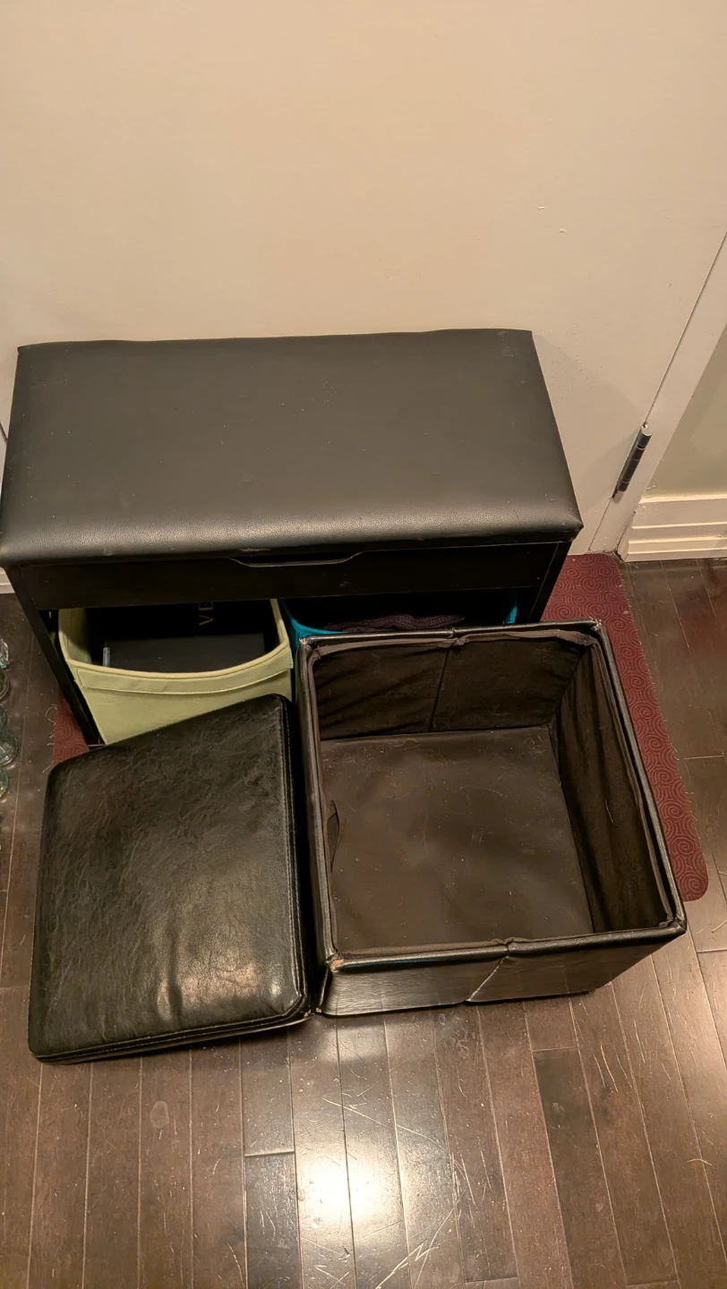 Black Storage Bench with Two Bins and Ottoman - photo 3