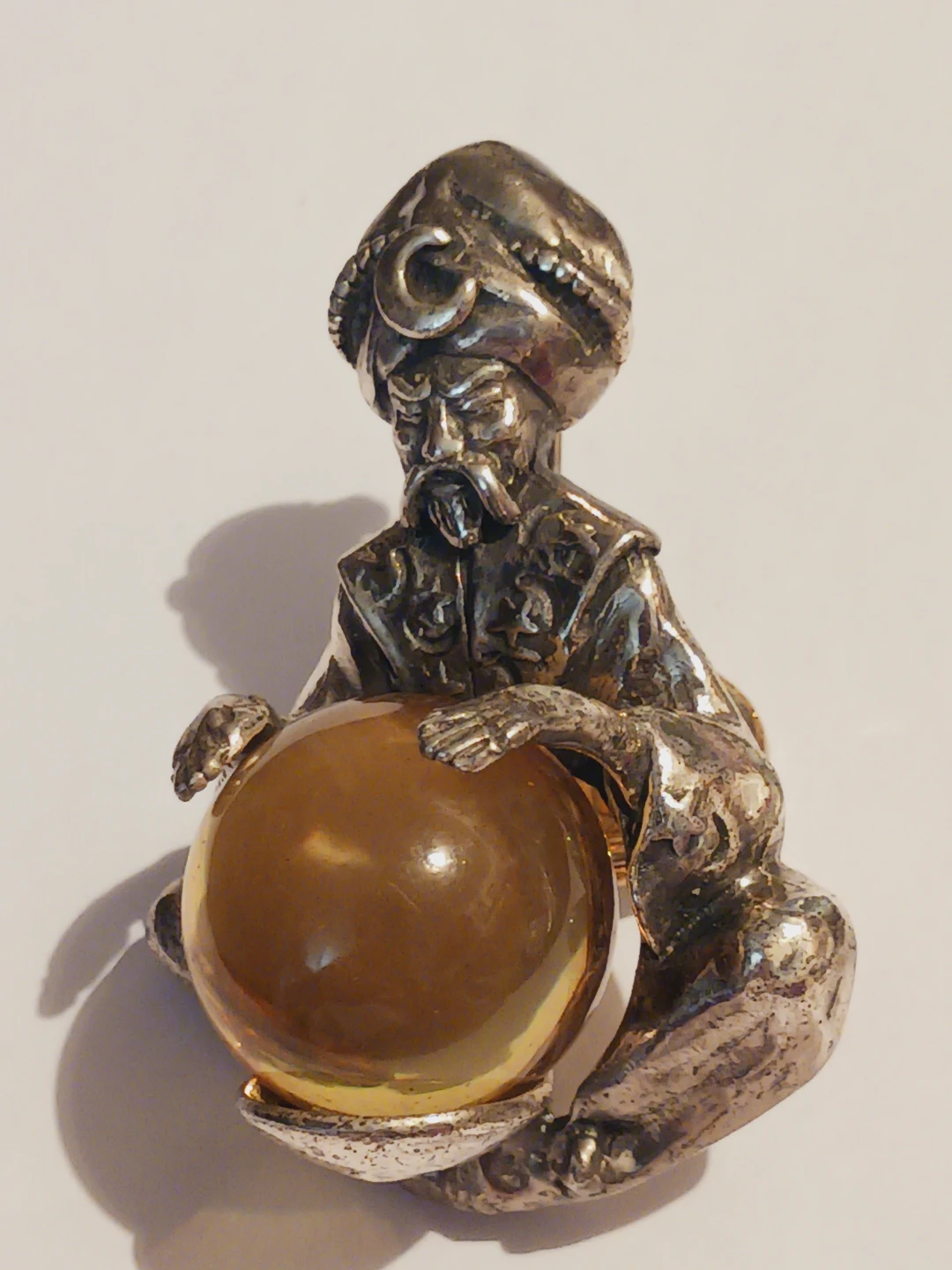 Thief of Baghdad Fortune Teller Figurine Brooch with Amber Stone - photo 4