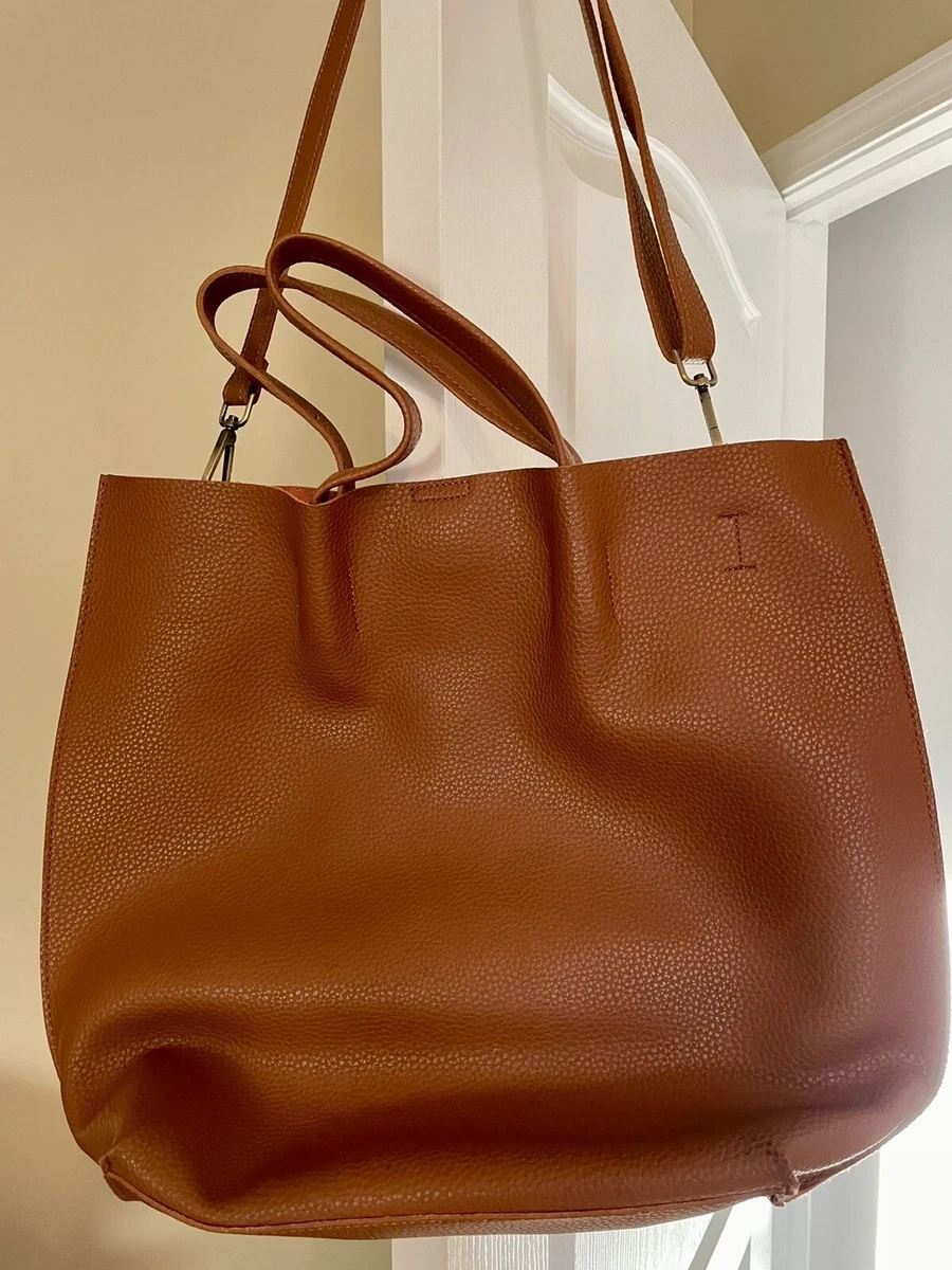 Brown Faux Leather Tote Bag