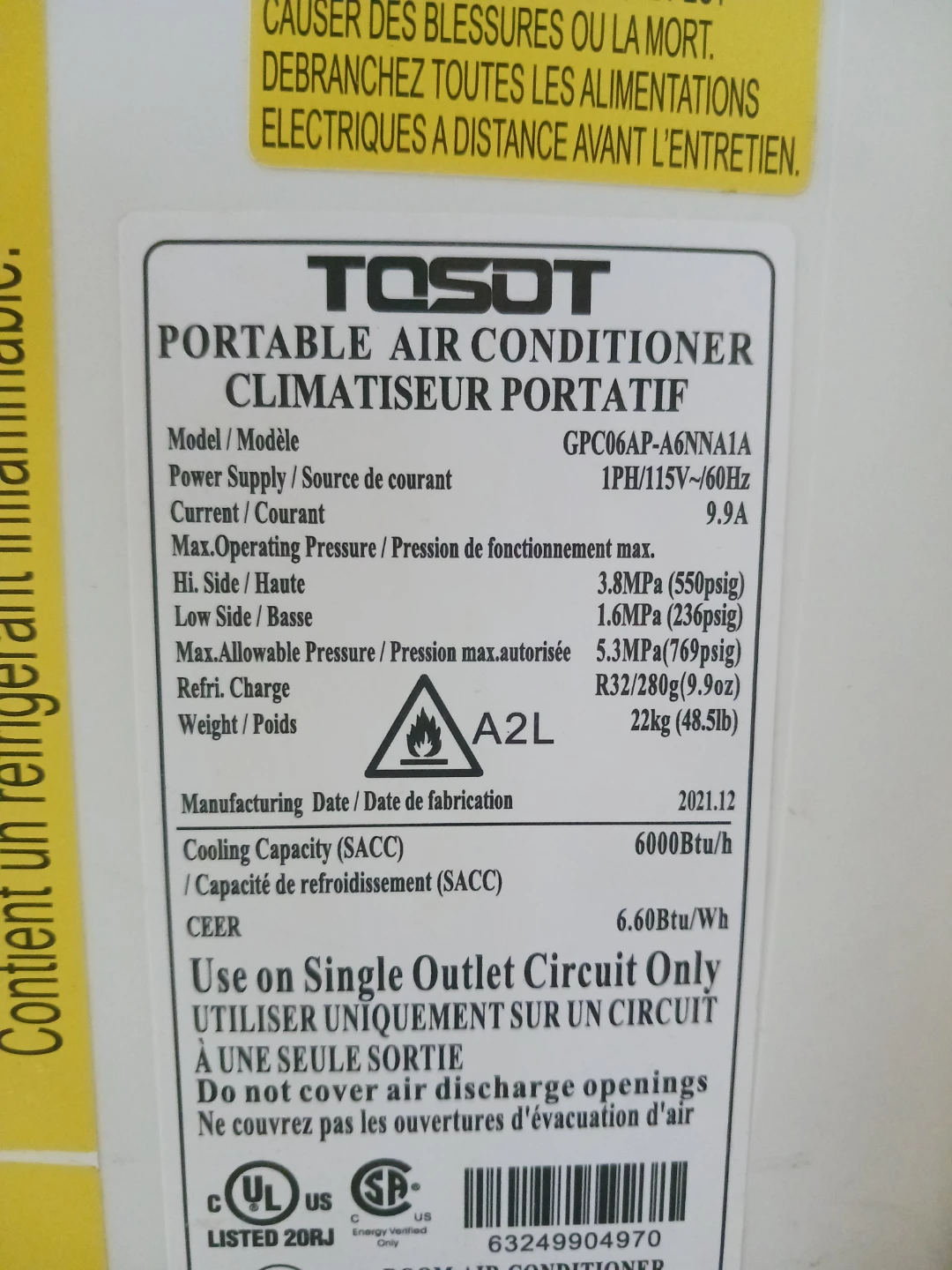 TOSOT Portable Air Conditioner - photo 2