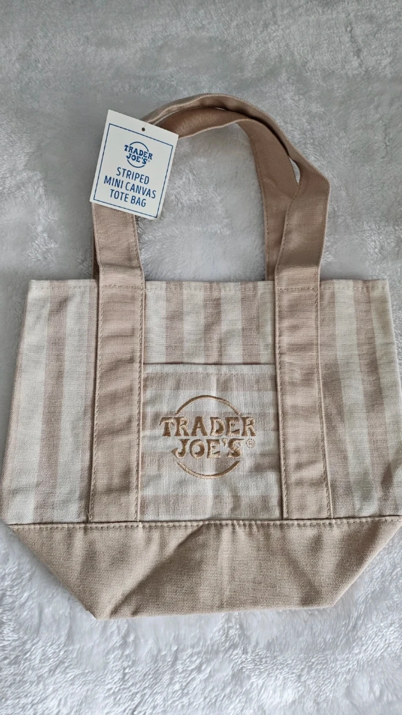 Trader Joe's Striped Mini Canvas Tote Bag (Beige/tan) ⚽
