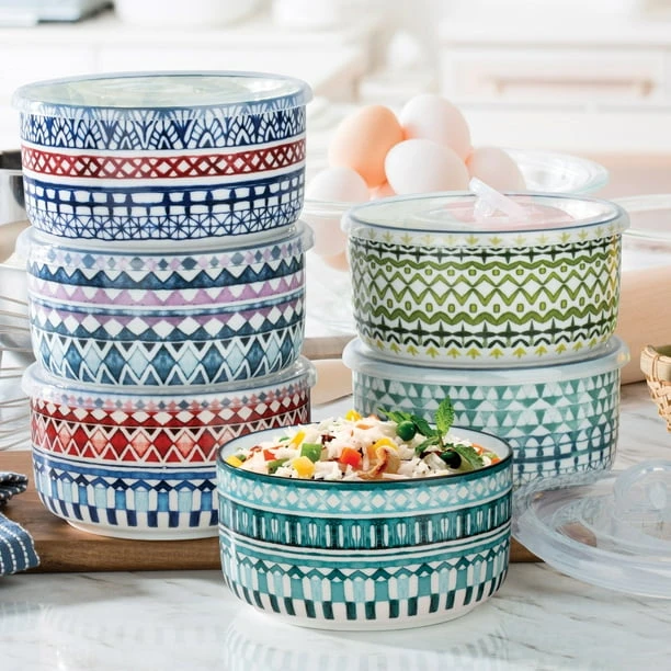 Set of Ceramic Food Storage Bowls with Lids