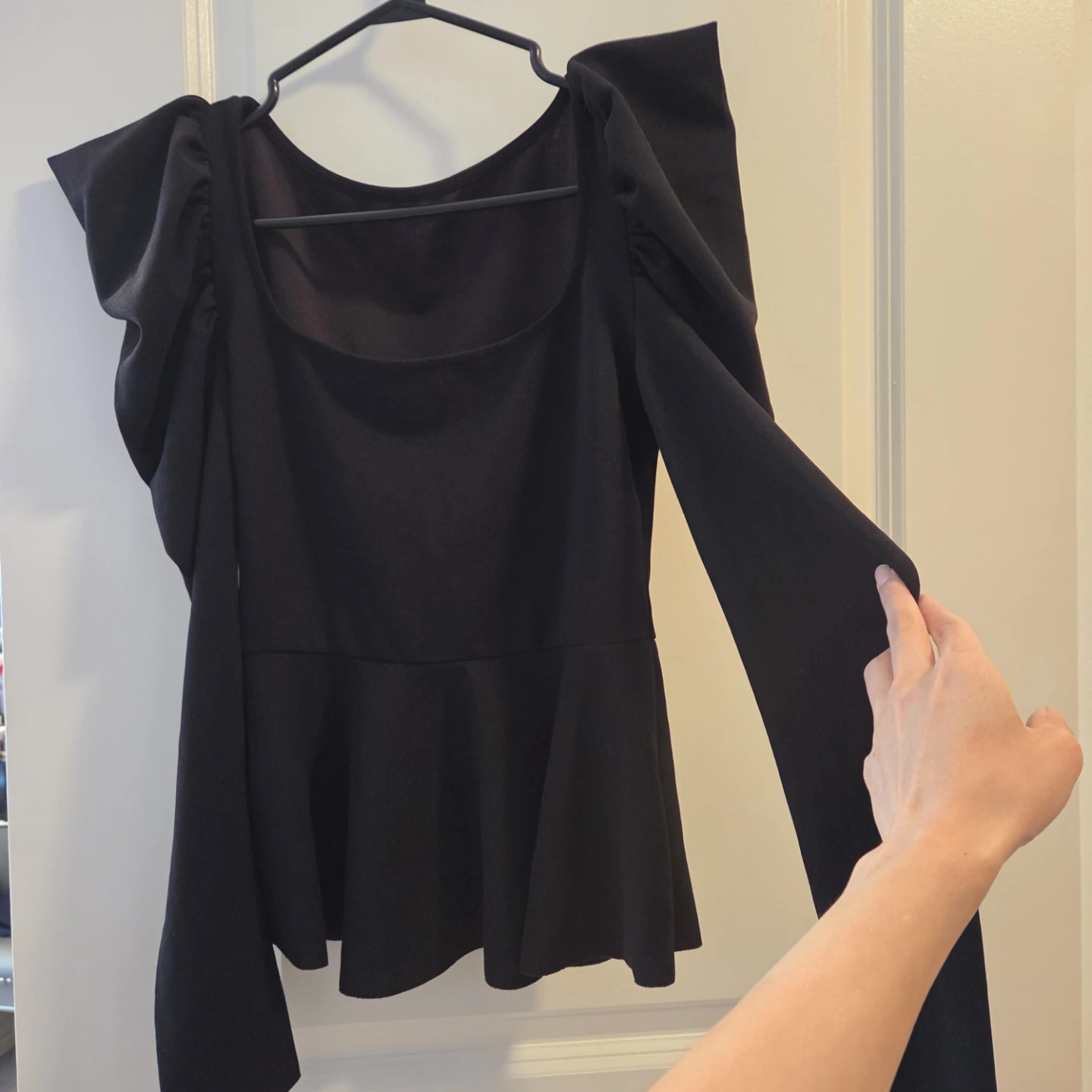 Black Peplum Top with Puff Sleeves