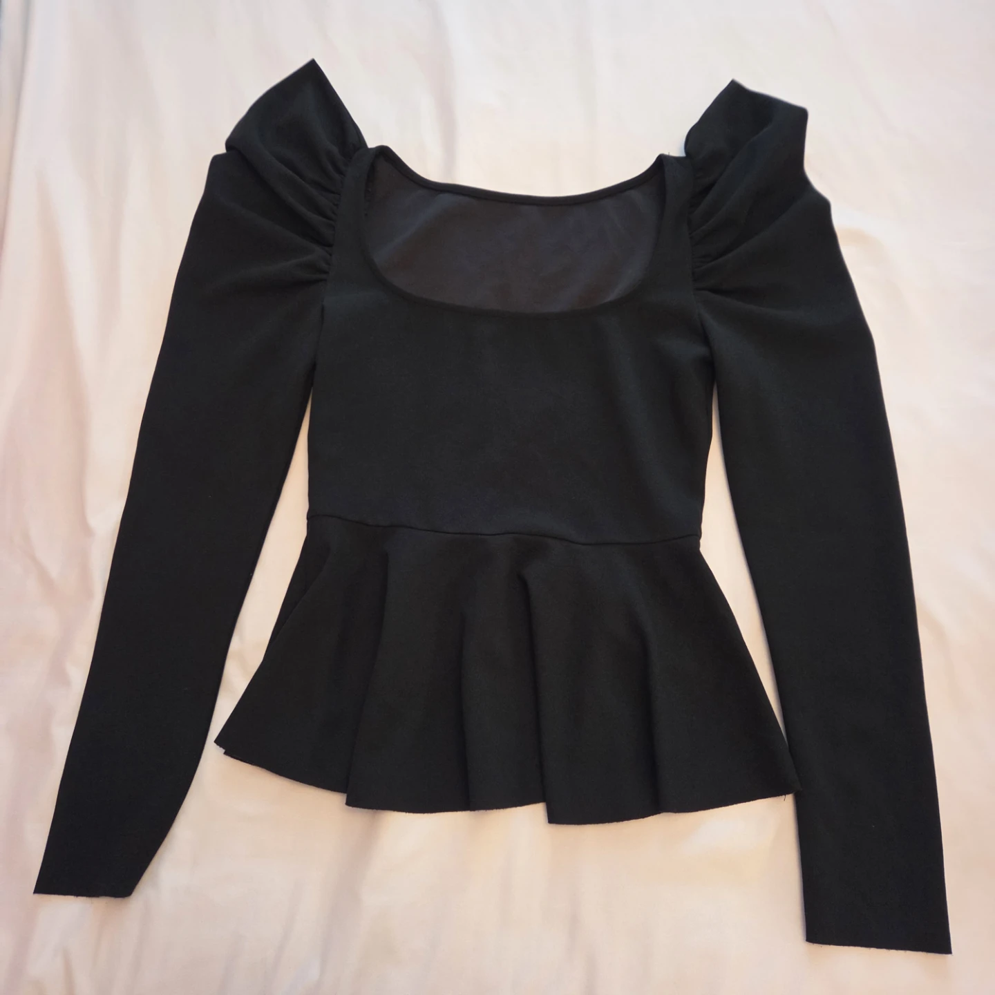 Black Peplum Top with Puff Sleeves - photo 3