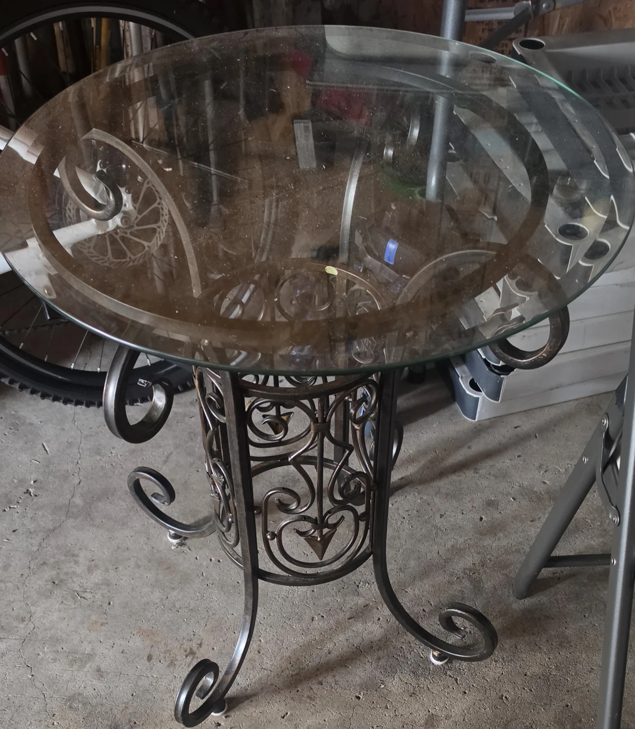 Glass Top Metal Scroll Accent Table