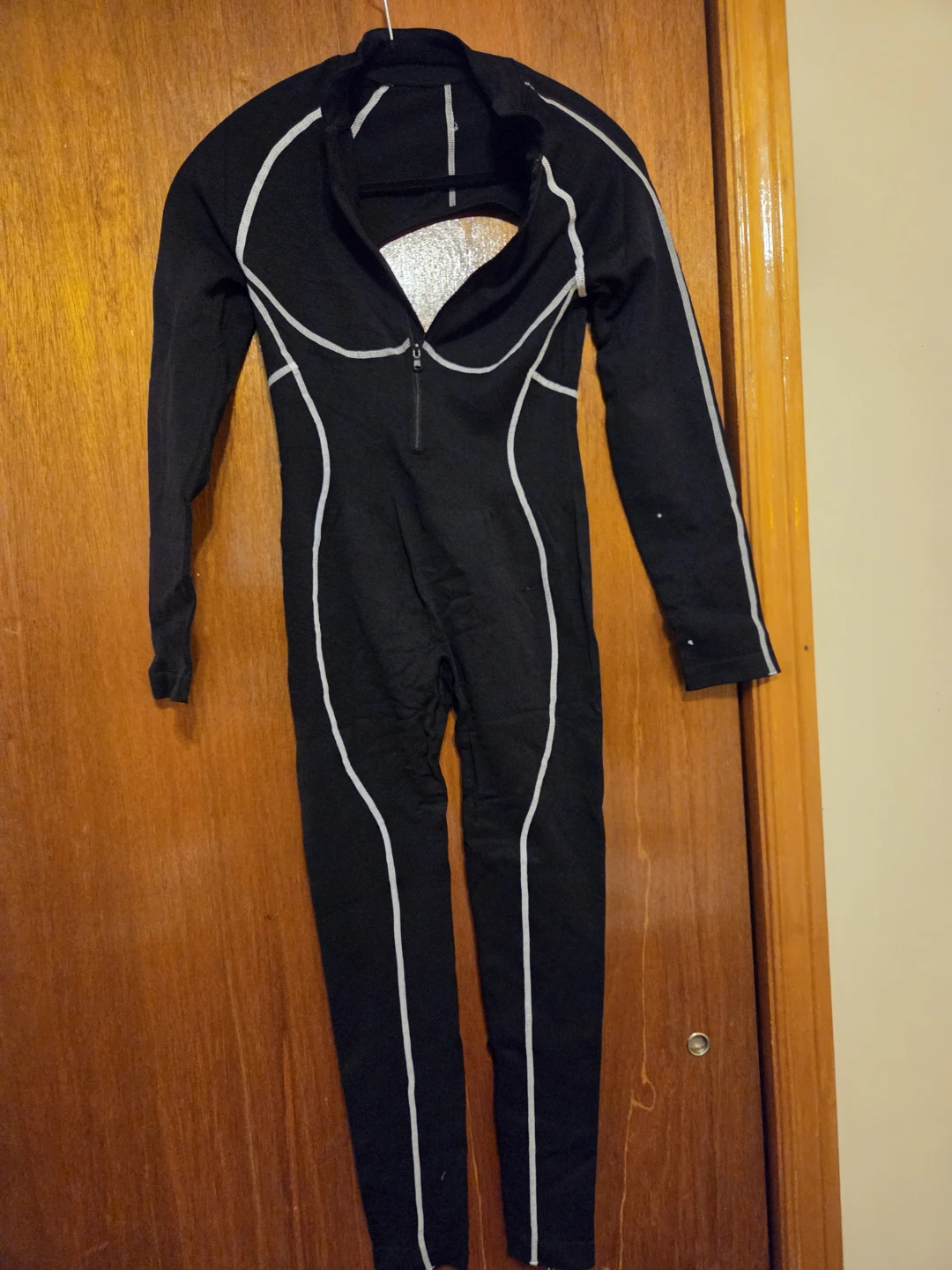 Black Full Body Athletic Suit with White Stitching